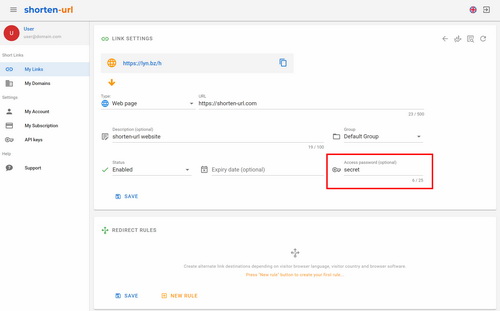 Password protected links